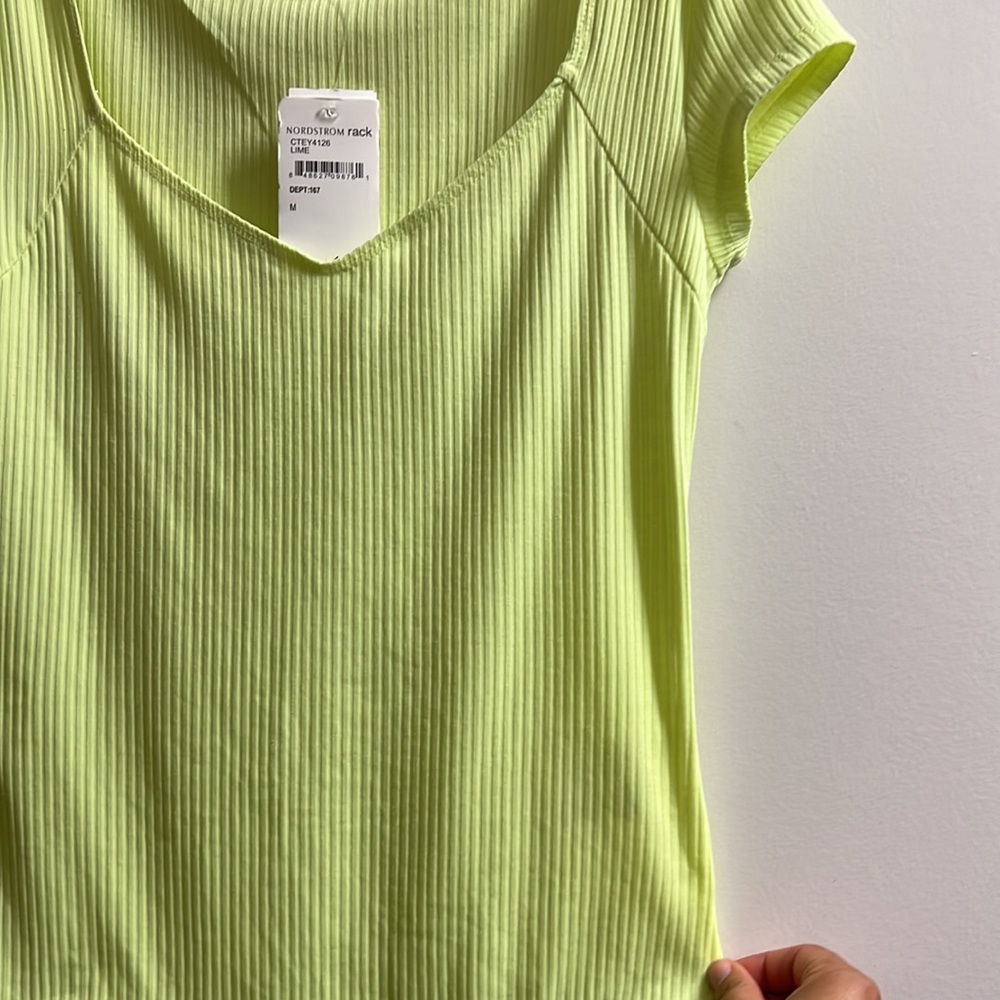 NWT Bodysuit Short Sleeve Ribbed Knit V Neck Neon Green/Yellow Size Medium - Picture 9 of 9
